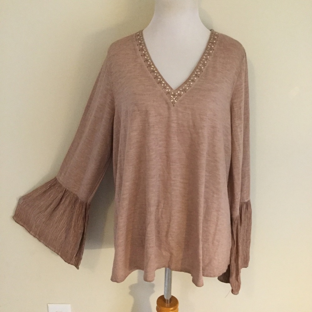 Knox rose shirt bell Sleeves Embellished neckline